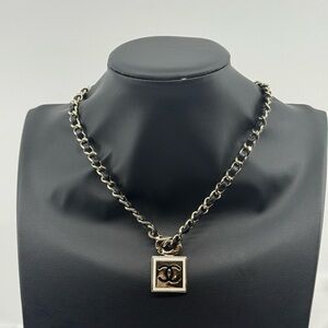 CHANEL Leather & Enamel CC Statement Collar Necklace